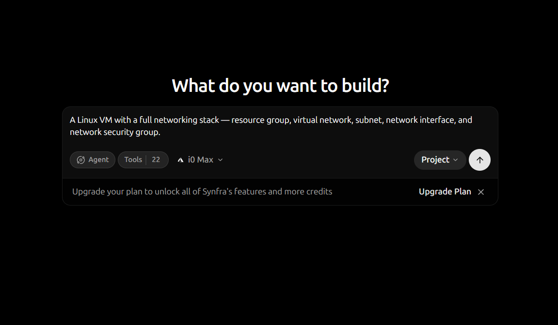 The INFRA0 prompt box, describing a Linux VM with a full networking stack to build.