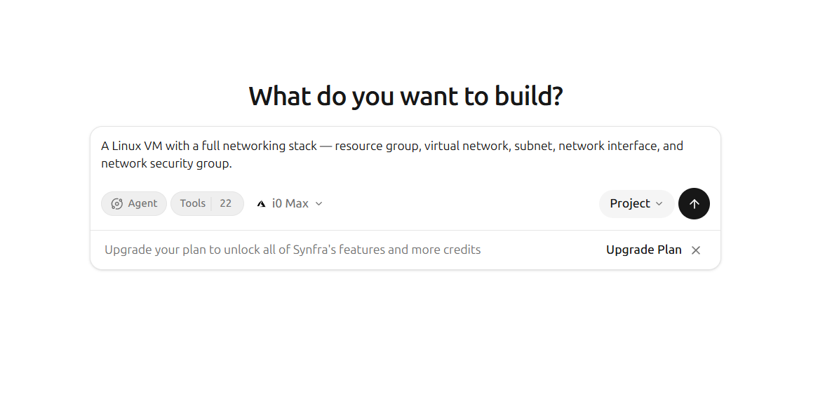 The INFRA0 prompt box, describing a Linux VM with a full networking stack to build.